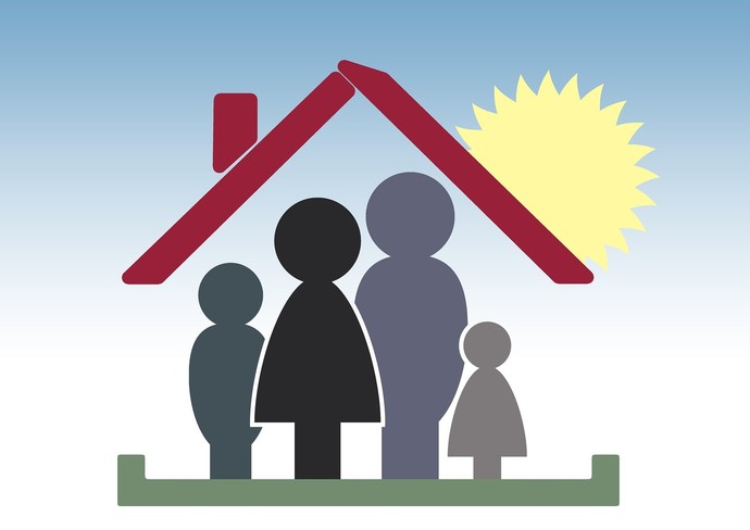 Ein Haus, darin eine Familie, grafisch dargestellt