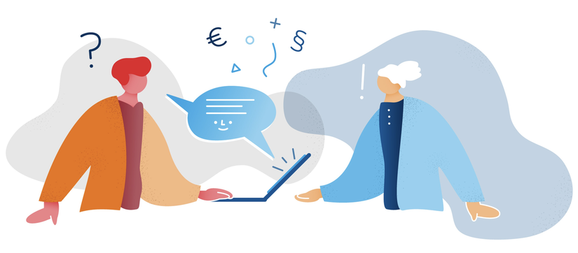 Illustration Zwei Menschen mit Sprechblase