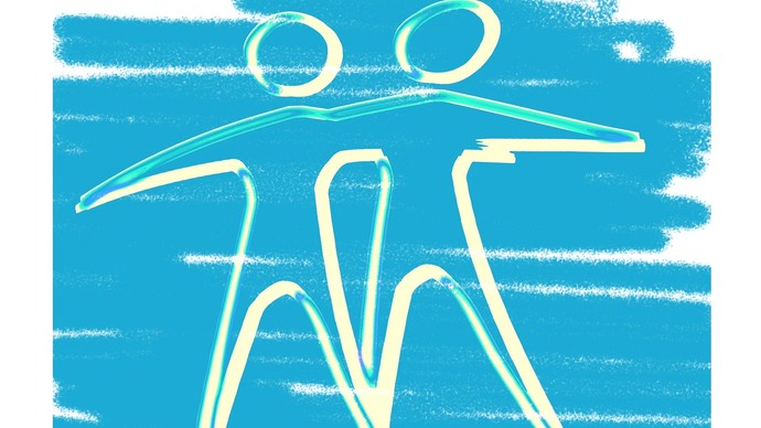 Zwei menschliche Figuren, Arm in Arm, grafisch dargestellt